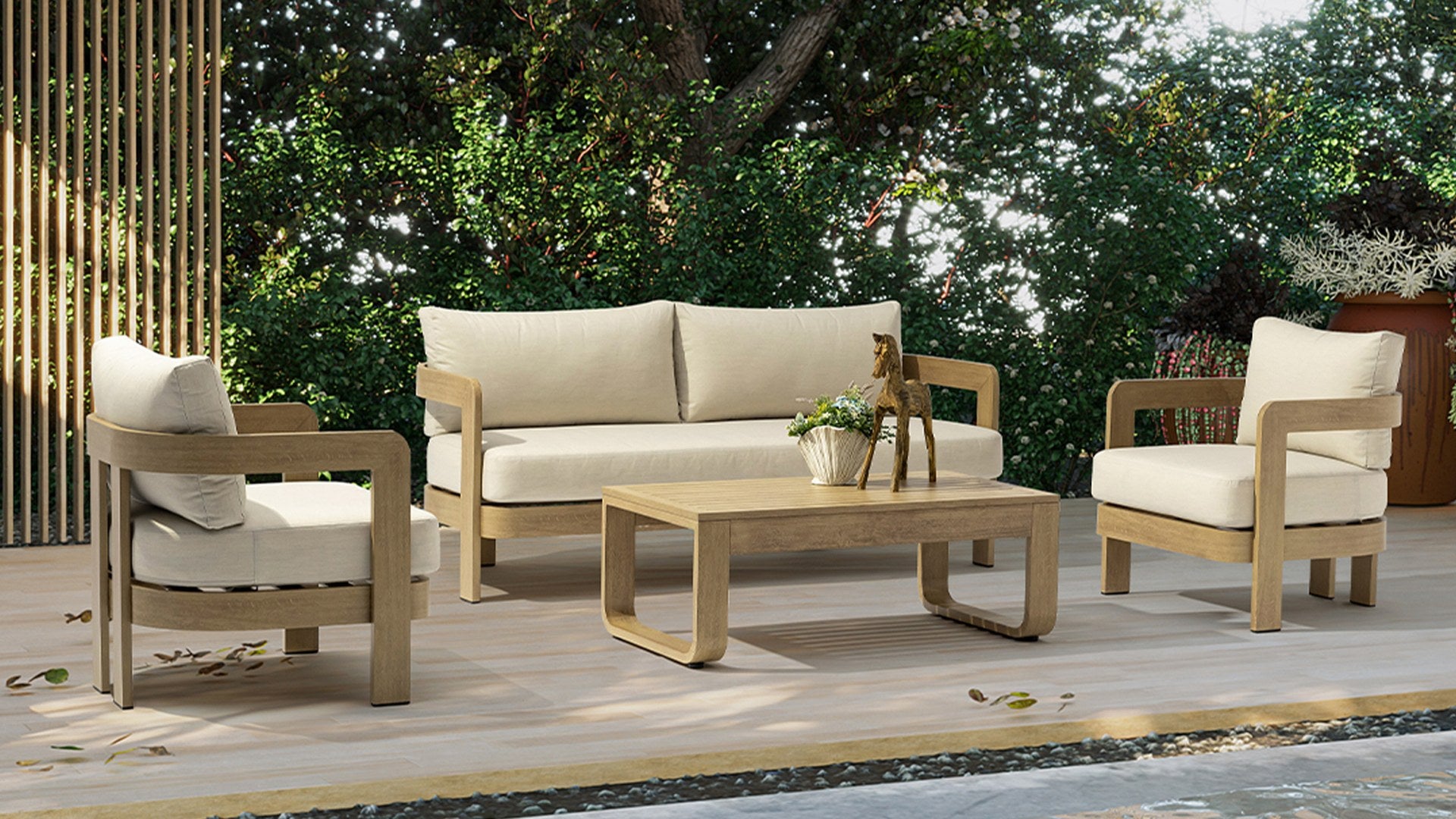 DALA lounge set in a garden · Natural Wood