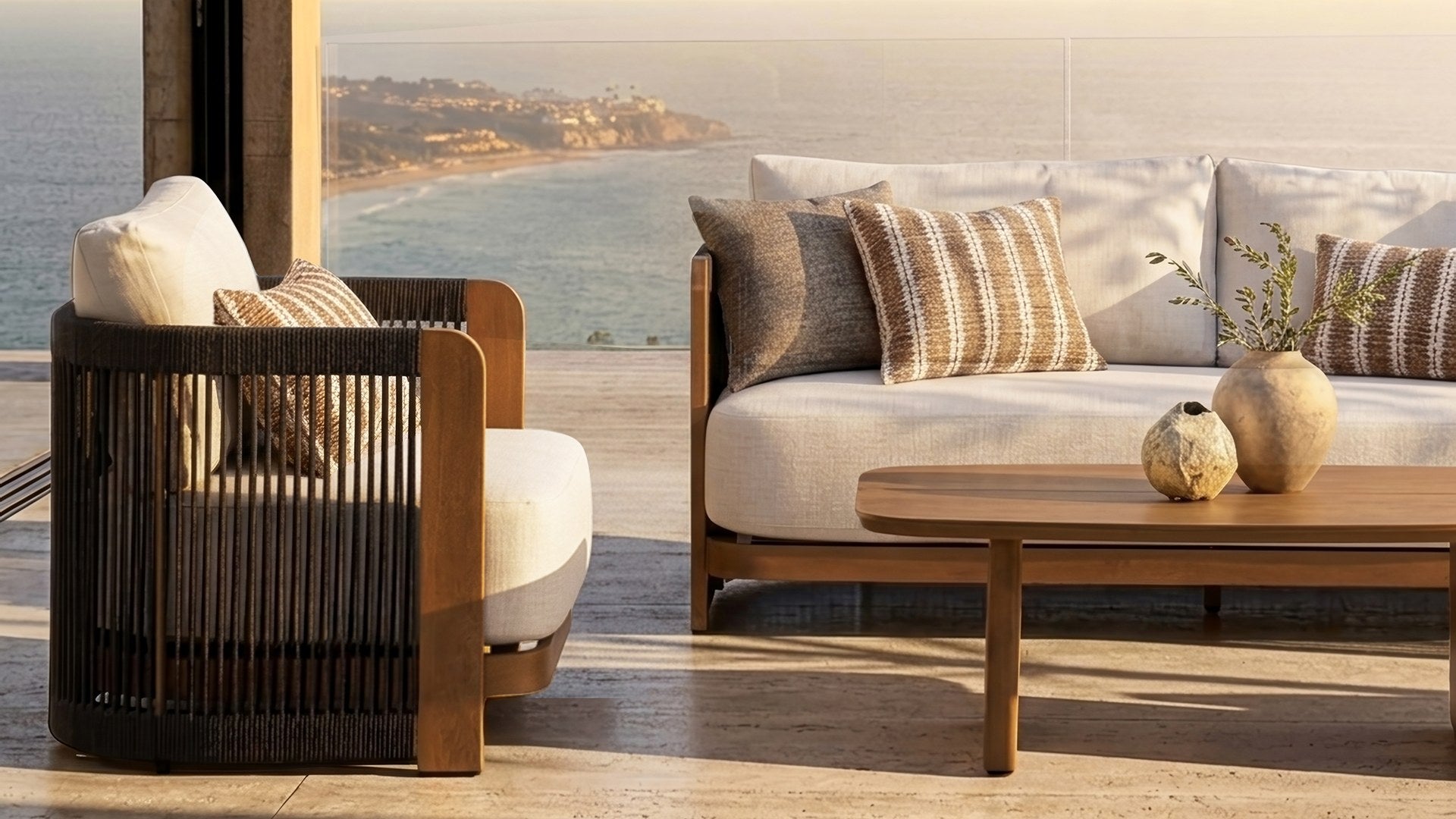 HAVANA Natural Wood armchair and sofa above the coast